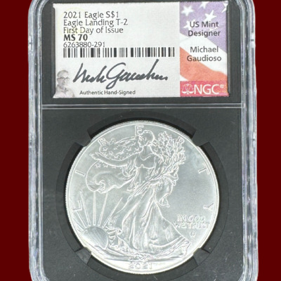 2021 Eagle S$1 eagle landing t 2 first day issue michael gauduoso signed