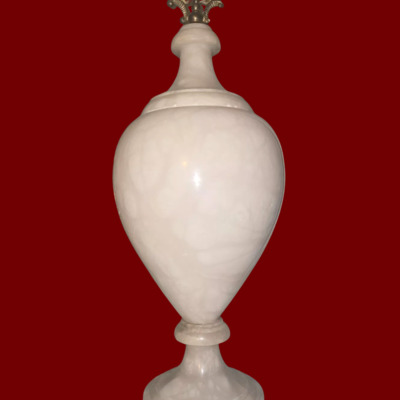 French Alabaster Lamp Pair - Converted Urns - Luxury Marble With Brass Finials