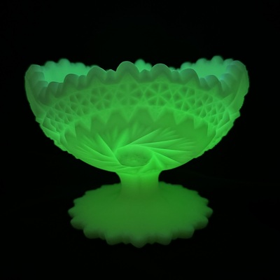 Fenton Uranium Glass Green/Yellow Hobstar pinwheel Satin frosted with Sawtooth Edges
