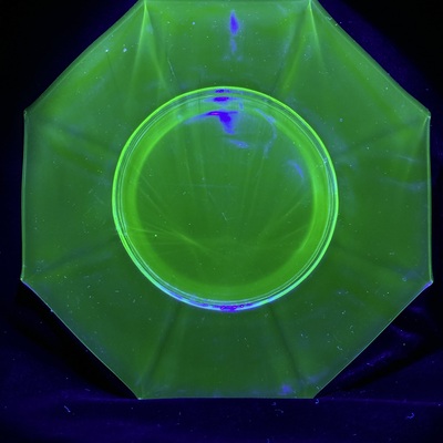 $22 Each - Several Early 20th Century Liberty Works Uranium Glass 8" Octagonal Plates Green Vaseline