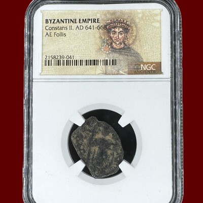 NGC Byzantine empire Constans II, AD 641 668 AE follis