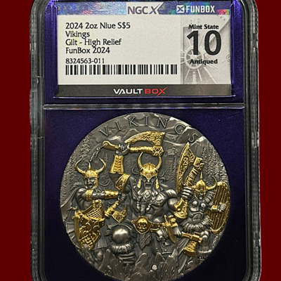 2024 2oz Niue S$5 vikings gilt high relief funbox 2024